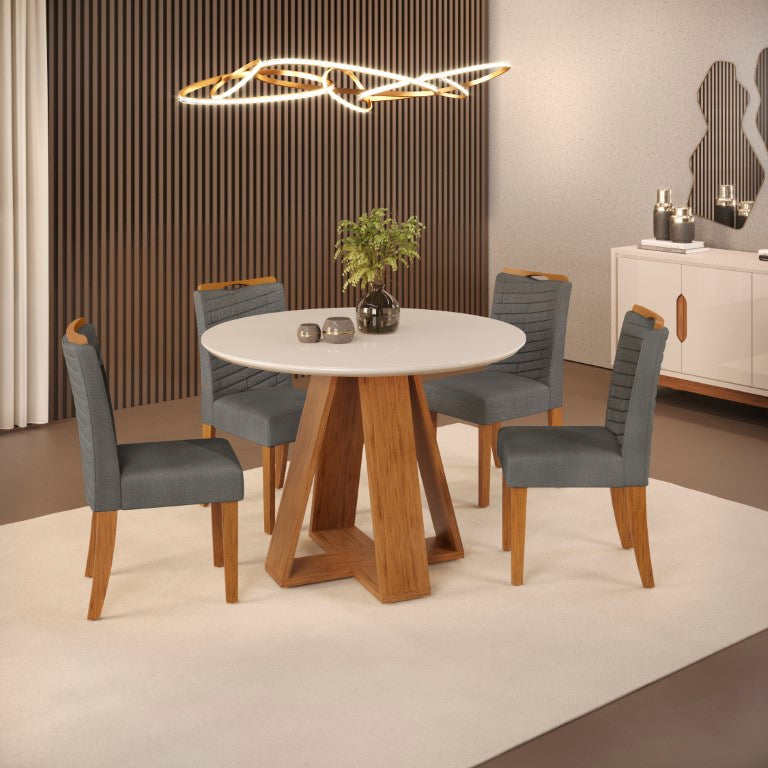 Juego de Comedor Redondo - Celeste - Freijo/Off White + 4 sillas