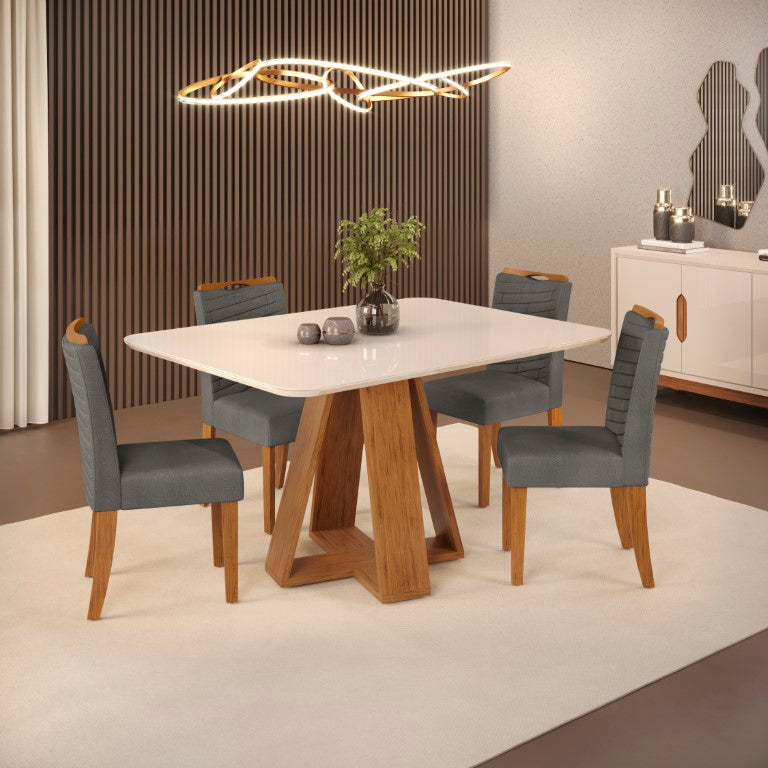 Juego de Comedor - Celeste - Color Freijo/off White + 4 sillas