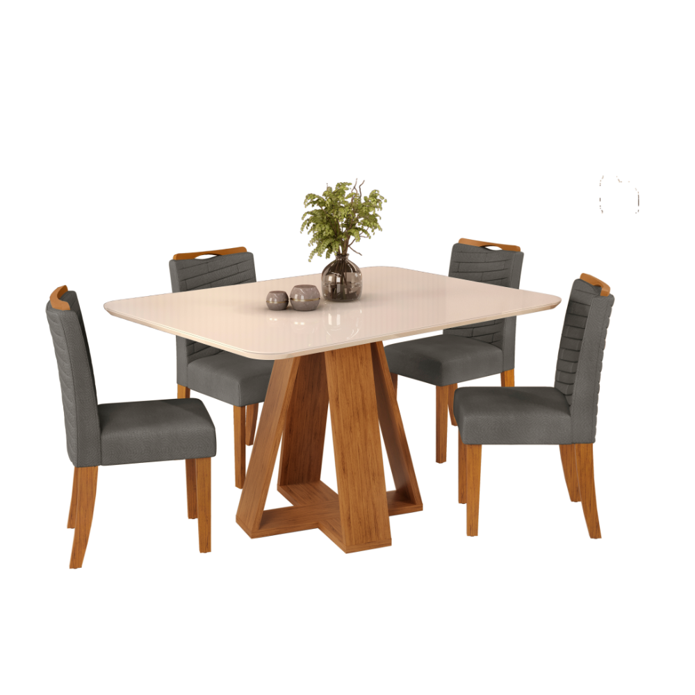 Juego de Comedor - Celeste - Color Freijo/off White + 4 sillas