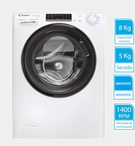 Lavasecarropa Smart-Pro Inverter Candy 8.5 Kg, 1400 CSOW 4856TWMB6-S