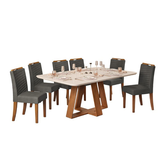 Juego de Comedor - Celeste -  Freijo/Off White + 6 Sillas