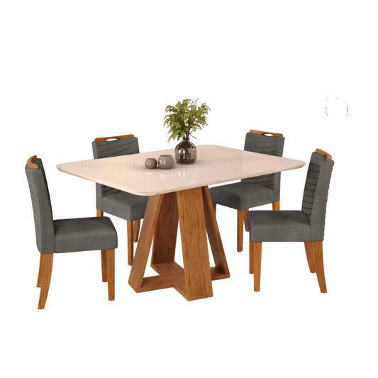 Juego de Comedor - Celeste - Color Freijo/off White + 4 sillas