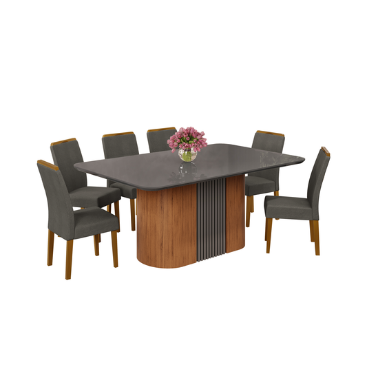 Juego de comedor  Munique Ceniza + 6 sillas Diana color Gris